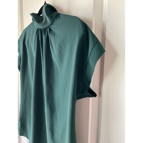 New Look Green Mock Neck Blouse 8 Short Sleeve Elegant Women’s Work Holiday - Picture 2 of 9